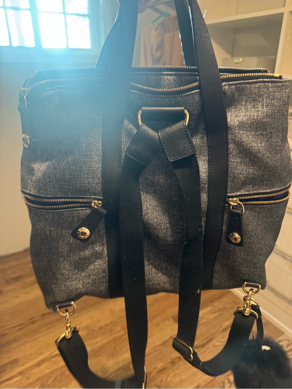 Henri Bendel Gray Canvas Tote with Black Trim - Picture 3 of 4